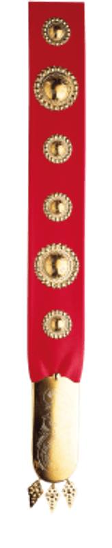 Fangbelte, forgylt. m. raud list artnr: 322600