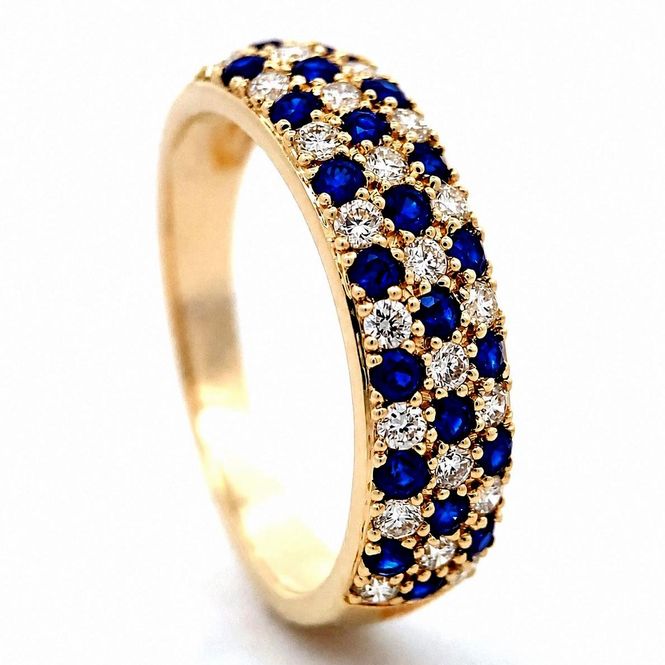 Hovedbilde Safir ring gult gull med diamanter